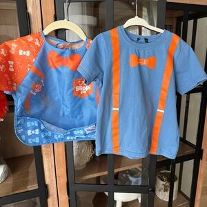 BUNDLE Blippi tee long Sleeve bib Pocket Food wearable art smock toddler costume